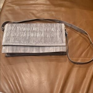 VINTAGE EEL SKIN HANDBAG Gray Clutch with Shoulder Strap